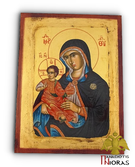 Holy Virgin Mary Panagia Mersiful Byzantine Wooden Icon on Canvas