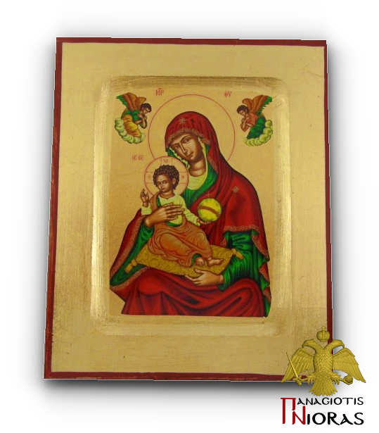 Holy Virgin Mary Mercifull of Corfu Red Dress Byzantine Wooden Icon on Canvas