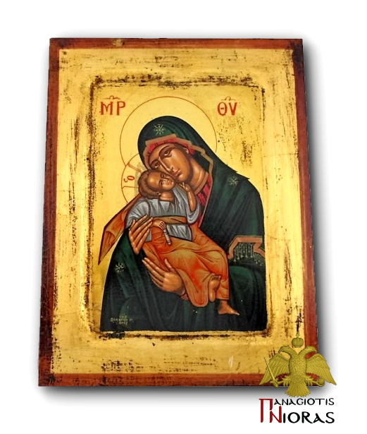 Holy Virgin Mary Sweetkissing Ntonskagia Byzantine Wooden Icon on Canvas