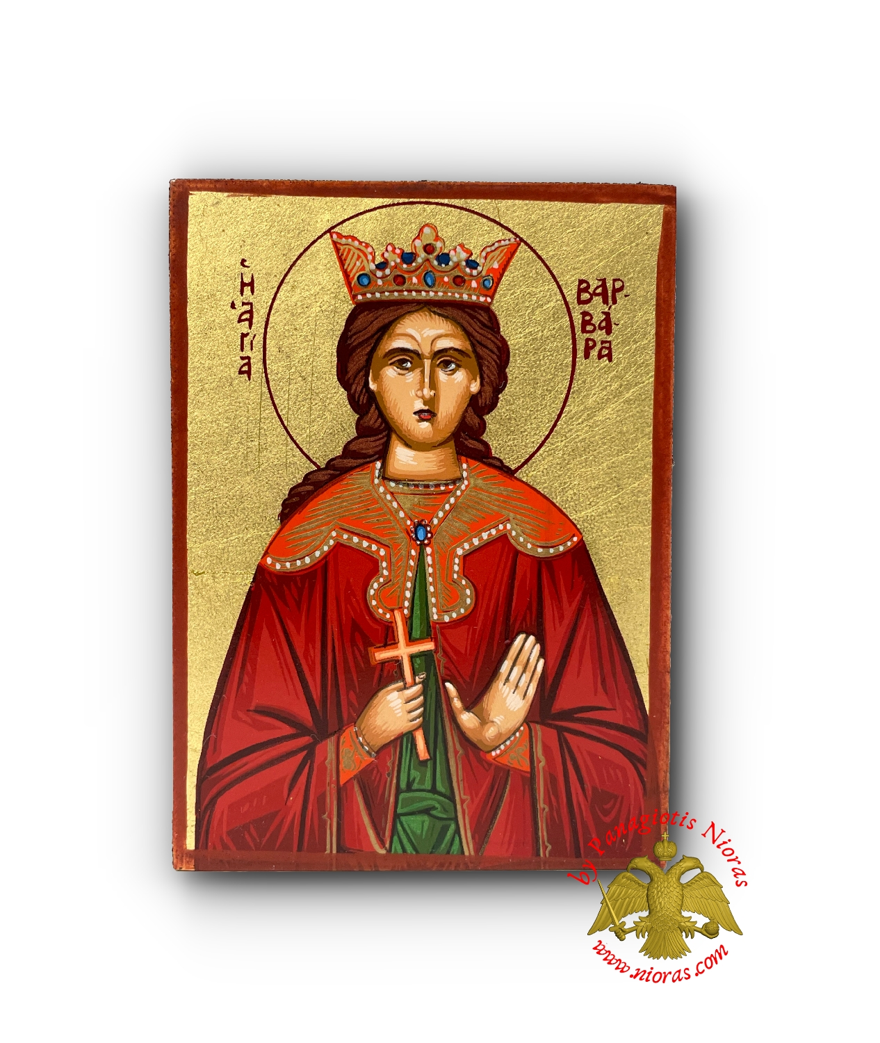 Saint Barbara Byzantine Wooden Icon on Canvas