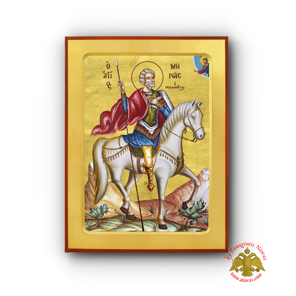 Αγιος Μηνας Εφιππος Ξύλινη Βυζαντινή Εικόνα