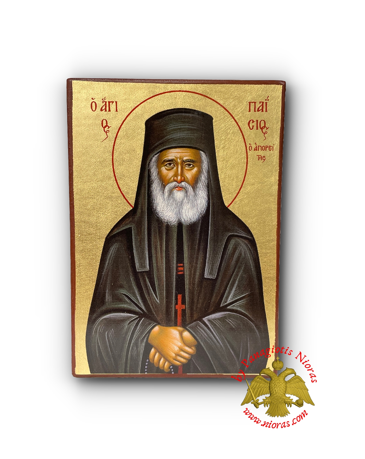 Saint Paisios Byzantine Wooden Icons on Canvas