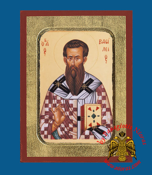 Saint Vasilios the Great, Archbishop of Caesarea Byzantine Wooden Icon by Gevrasios Mount Athos