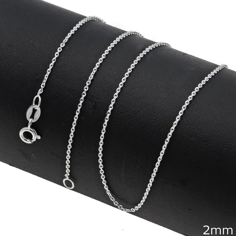 Silver 925 Neck Chain Flat Oval 2mm - 50cm