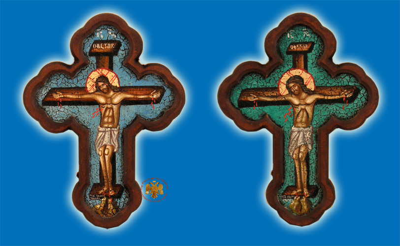 Hagiography Byzantine Wooden Cross on Canvas