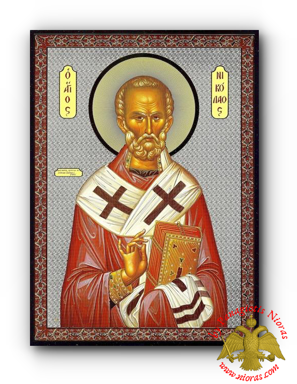 Russian Orthodox Saint Nicholas of Myra Silver Printed Wooden Icon