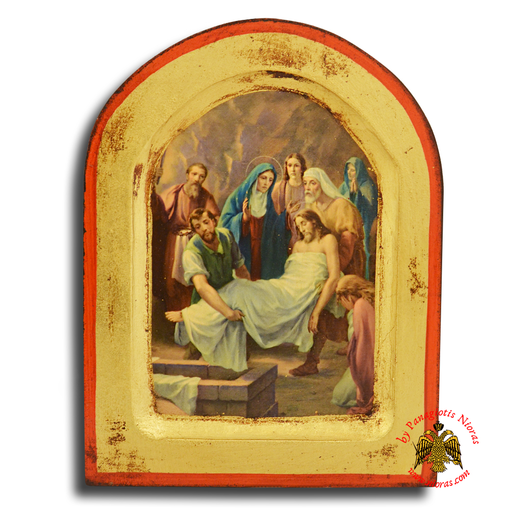 Icon of Station 14 Christ Is Laid in the Sepulcher with Round Top