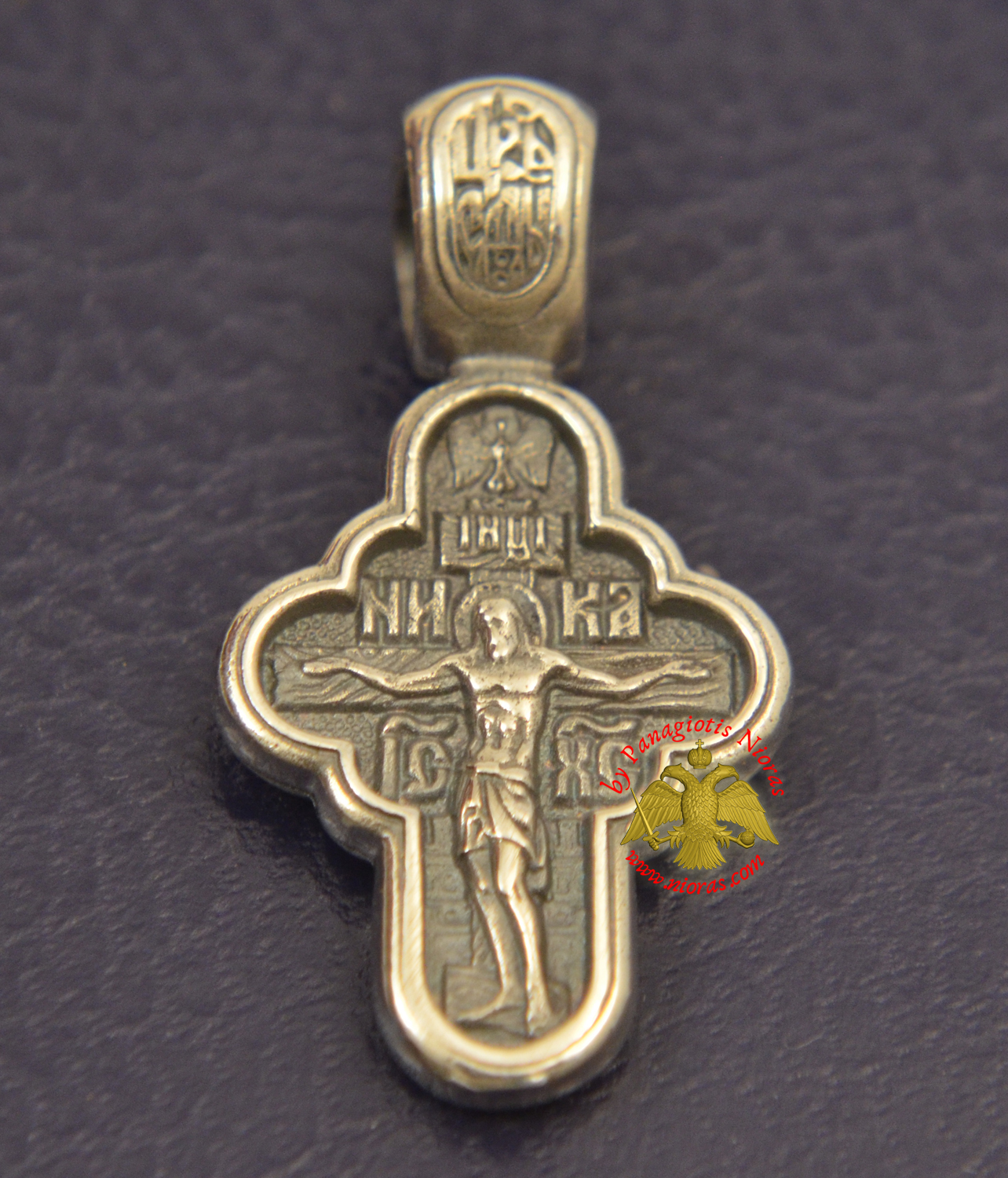 Byzantine Orthodox Cross Motif Christ Theotokos Double Sided Silver 925 for the Neck