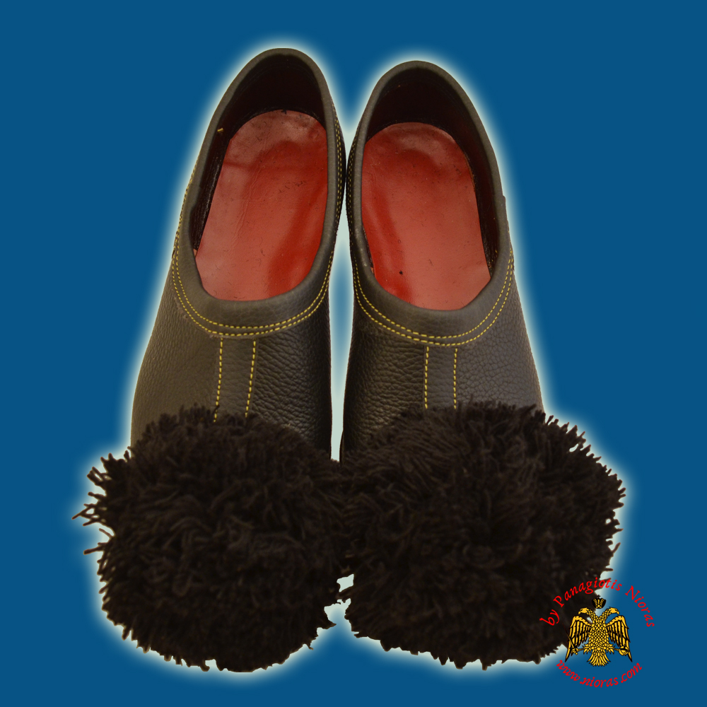 Tsarouhia Karaguna Female Greek Tradional Style Shoes Black Leather