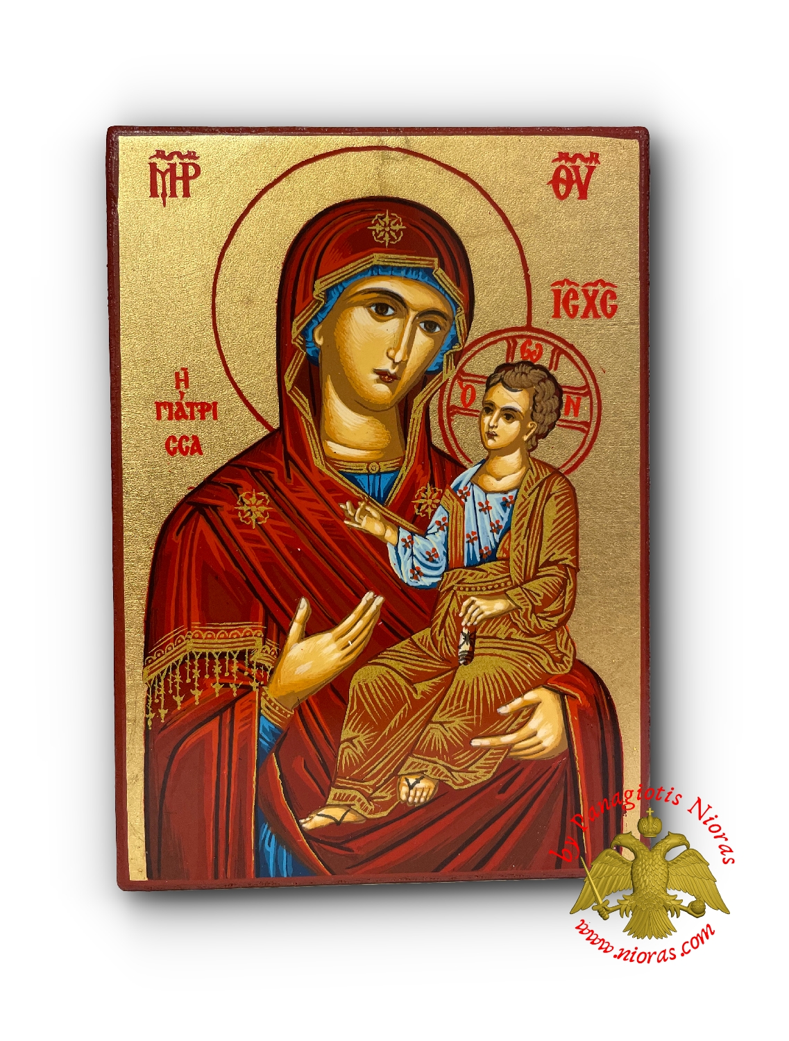 Holy Virgin Mary Panagia Giatrissa Byzantine Wooden Icon on Canvas