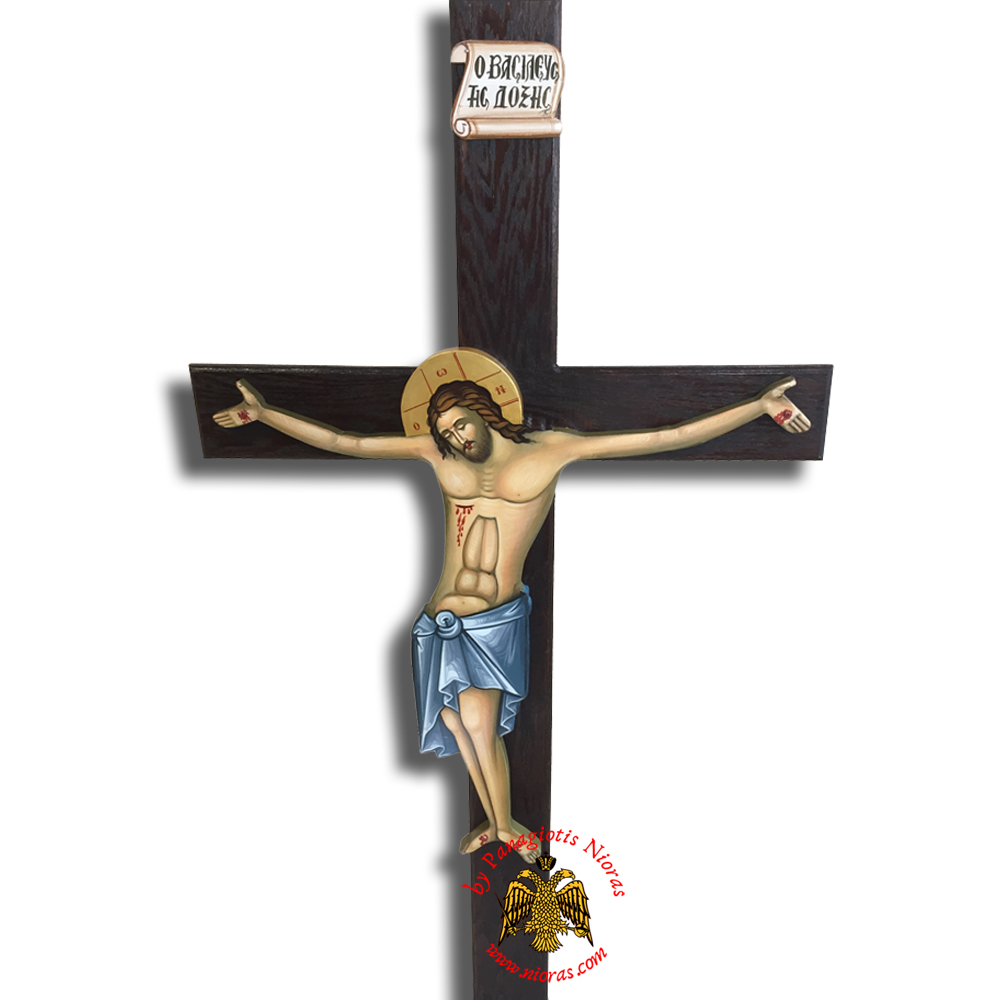 Orthodox Byzantine Hagiography Christ on Handmade Wooden Cross