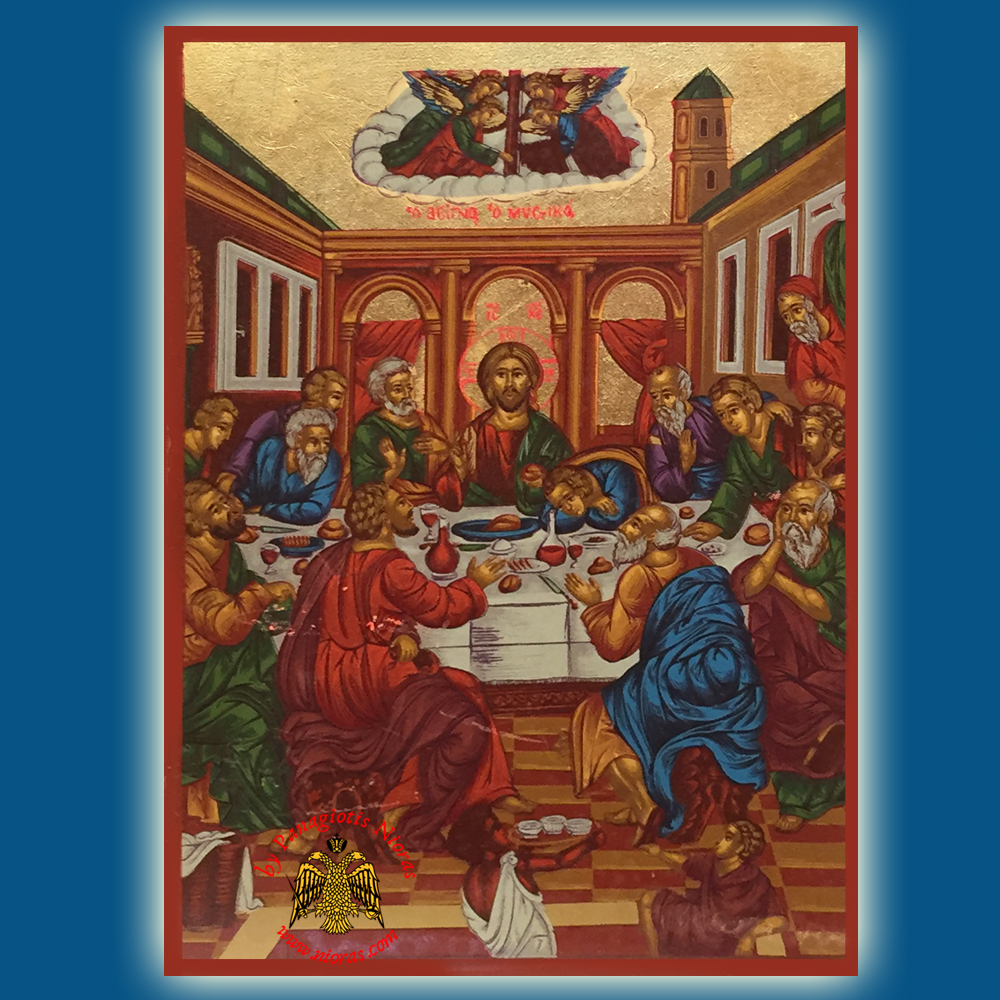 Last Supper Byzantine Wooden Icon on Canvas