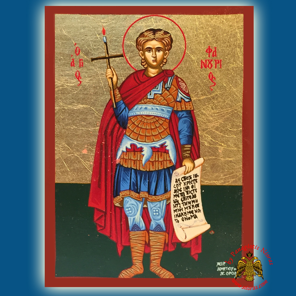 Saint Phanourios Full Figure Byzantine Wooden Icon on Canvas