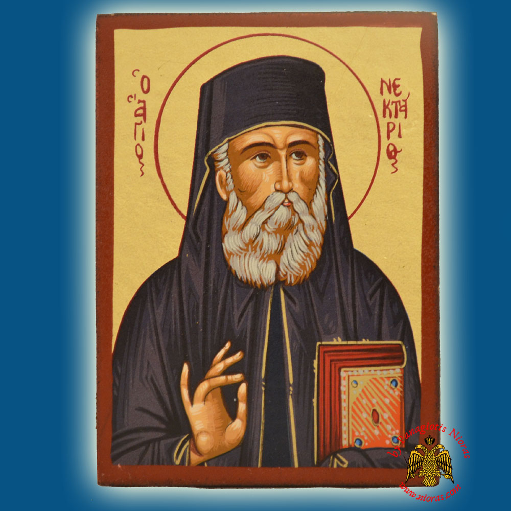 Saint Nektarios Hand Made Wooden Icons on Canvas