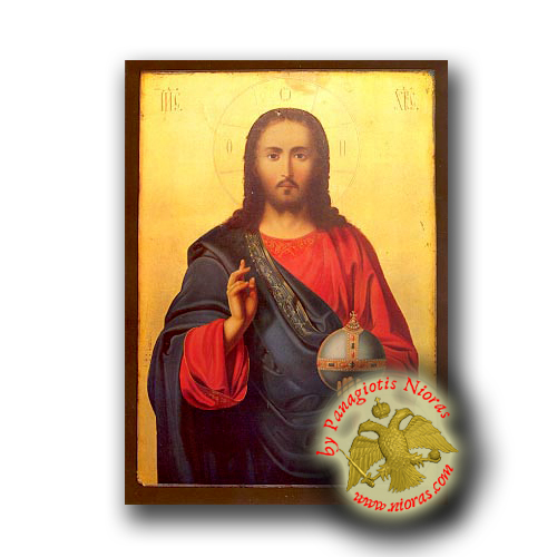 Christ Blessing Neoclassical Wooden Icon - St.Panteleimon Monastery