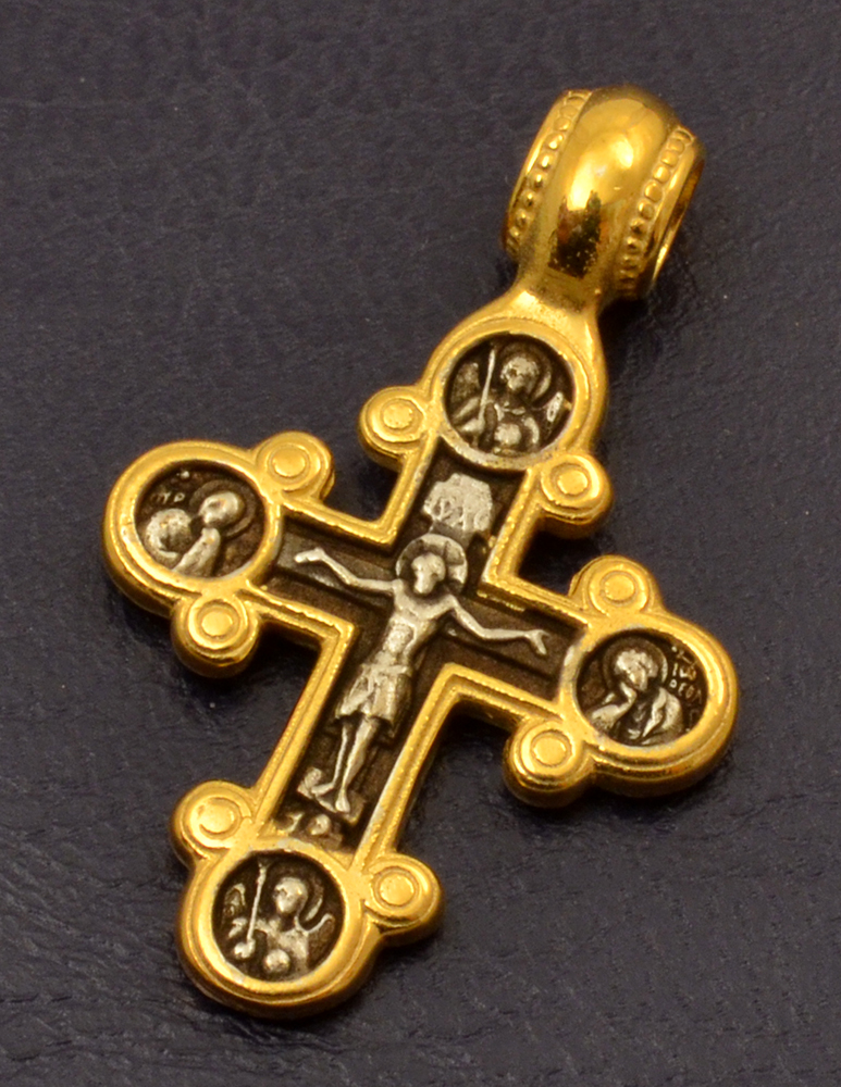 Traditional Byzantine Orthodox Silver 925 Double Faced Cross - No.019GP