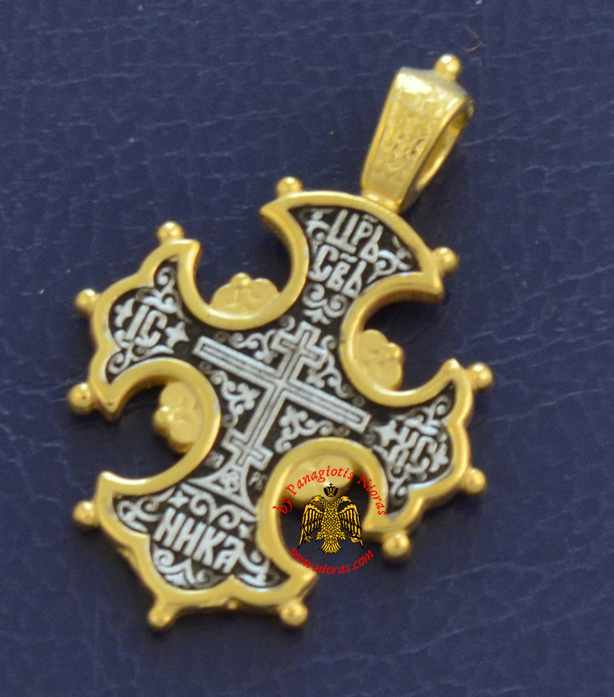 Russian Orthodox Cross Silver 925 ICXC NIKA Design Gold Plated Details for the Neck