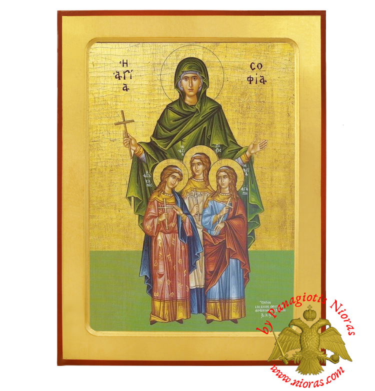 Αγία Σοφία με τις θυγατέρες της, ξύλινη βυζαντινή εικόνα