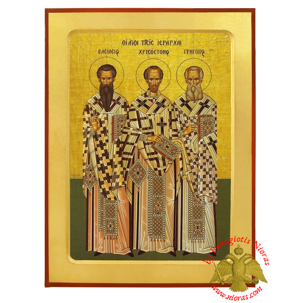 Three Hierarchs Byzantine Wooden Icon