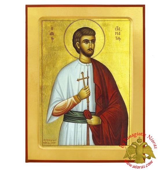 Saint Stamatios Byzantine Wooden Icon