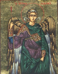 Archangel Michael Byzantine Wooden Icon on Canvas