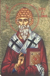 Saint Spyridon Byzantine Wooden Icon on Canvas