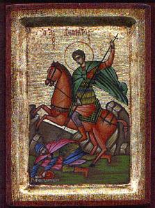 Saint Demetrius on Horseback Hand Painted Byzantine Wooden Icon on Canvas