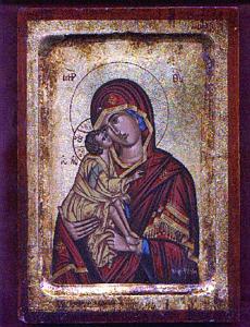 Theotokos Panagia Glykopfilousa A Wooden Byzantine Icon on Canvas