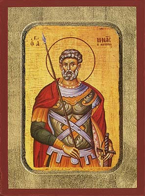 Saint Menas Byzantine Wooden Icon