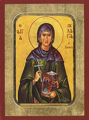 Saint Pelagia Of Tinos wooden byzantine icon