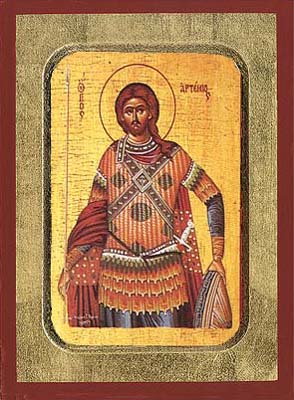 Saint Artemius Byzantine Wooden Icon