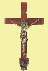 Orthodox Wooden Cross With Metal Christ Corpus and Electric Lamp 20x35cm