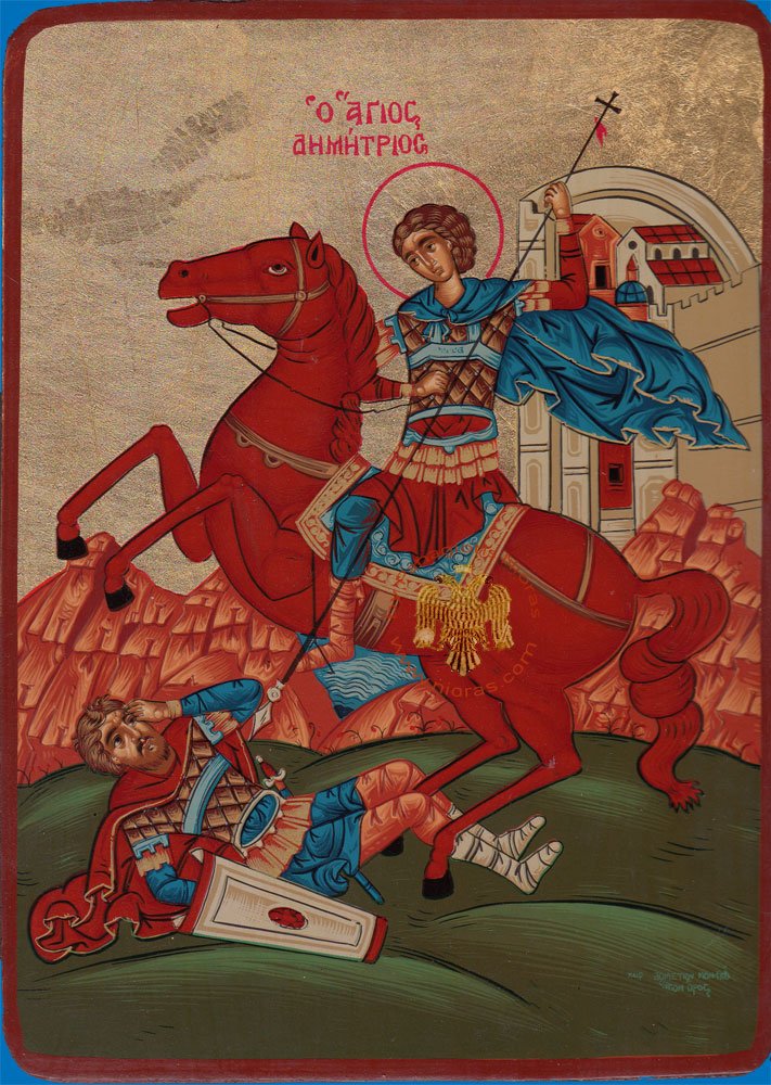 Saint Demetrius, The Myrrh-Streamer No.52 Byzantine Wooden Icon on Canvas
