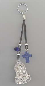 Blue Glass Cross With Theotokos Metal Icon B