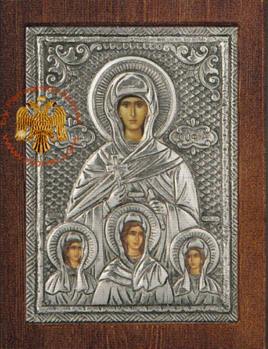 Saint Sophia, Faith, Love, Hope Silver Plated Icon
