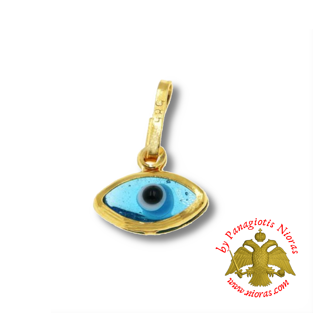 Gold Pendant with Glass Evil Eye 5x8mm K14
