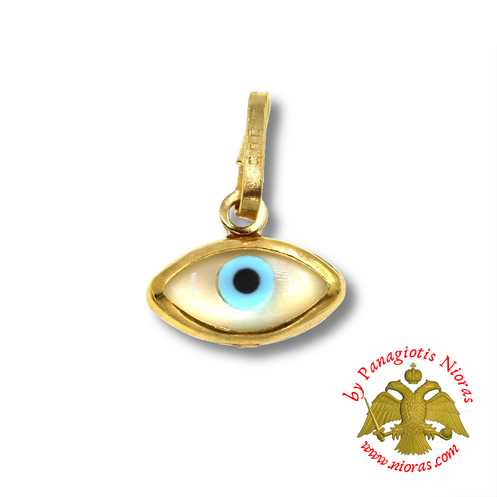 Gold Pendant with Mop-shell Evil Eye 5x8mm K14