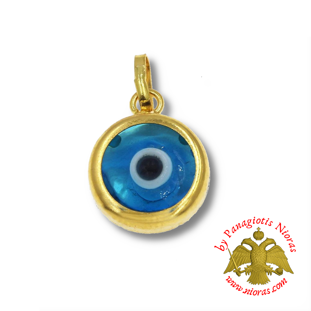 Gold Pendant with Glass Evil Eye in Cup 9mm K14