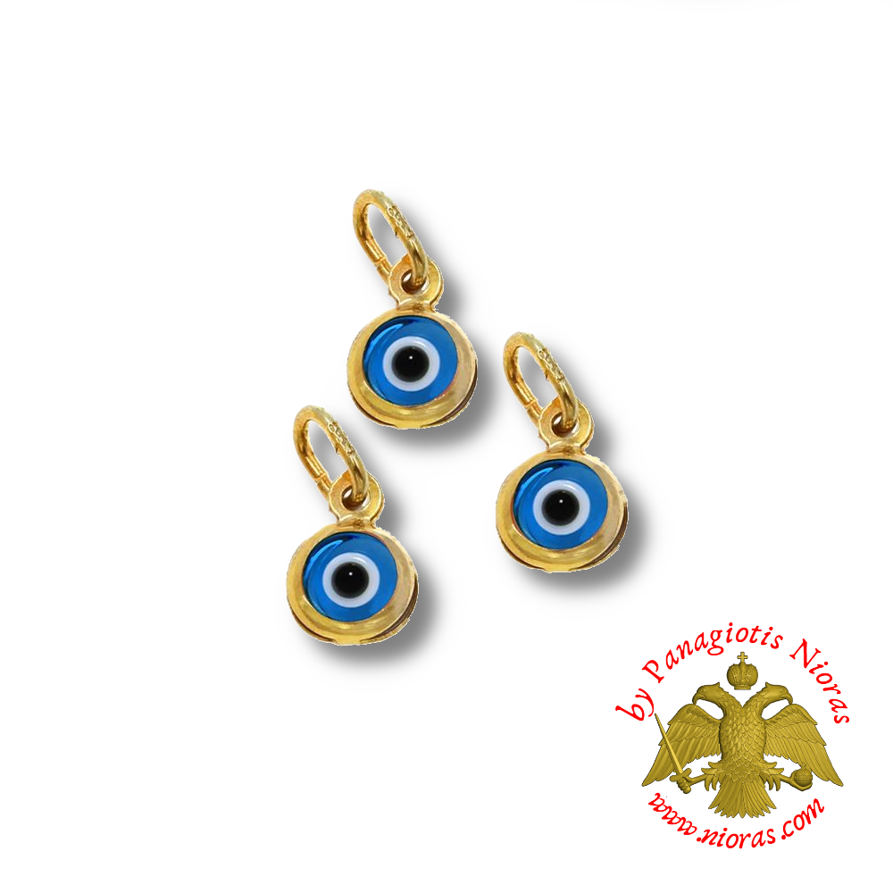 Gold Evil Eye Pendant 4mm K14 BRIGHT BLUE