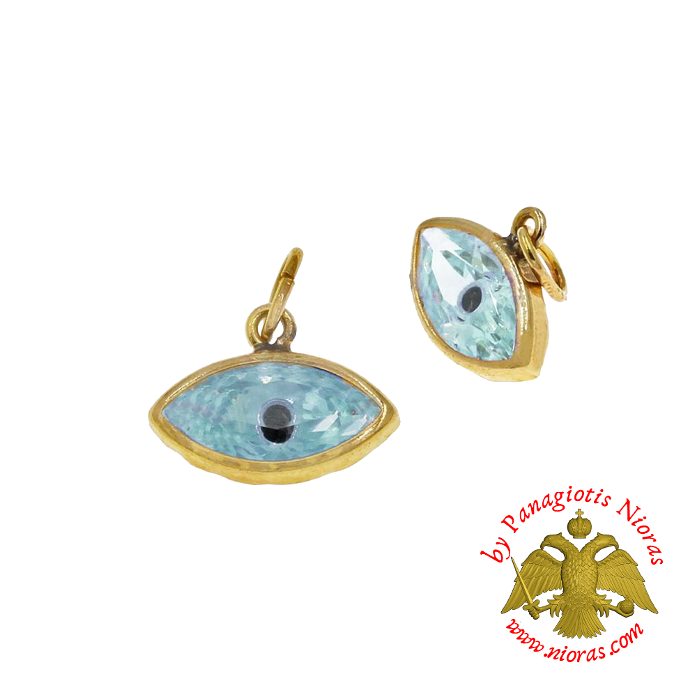 Gold Pendant with Zircon Evil Eye 5x10mm K14 BLUE