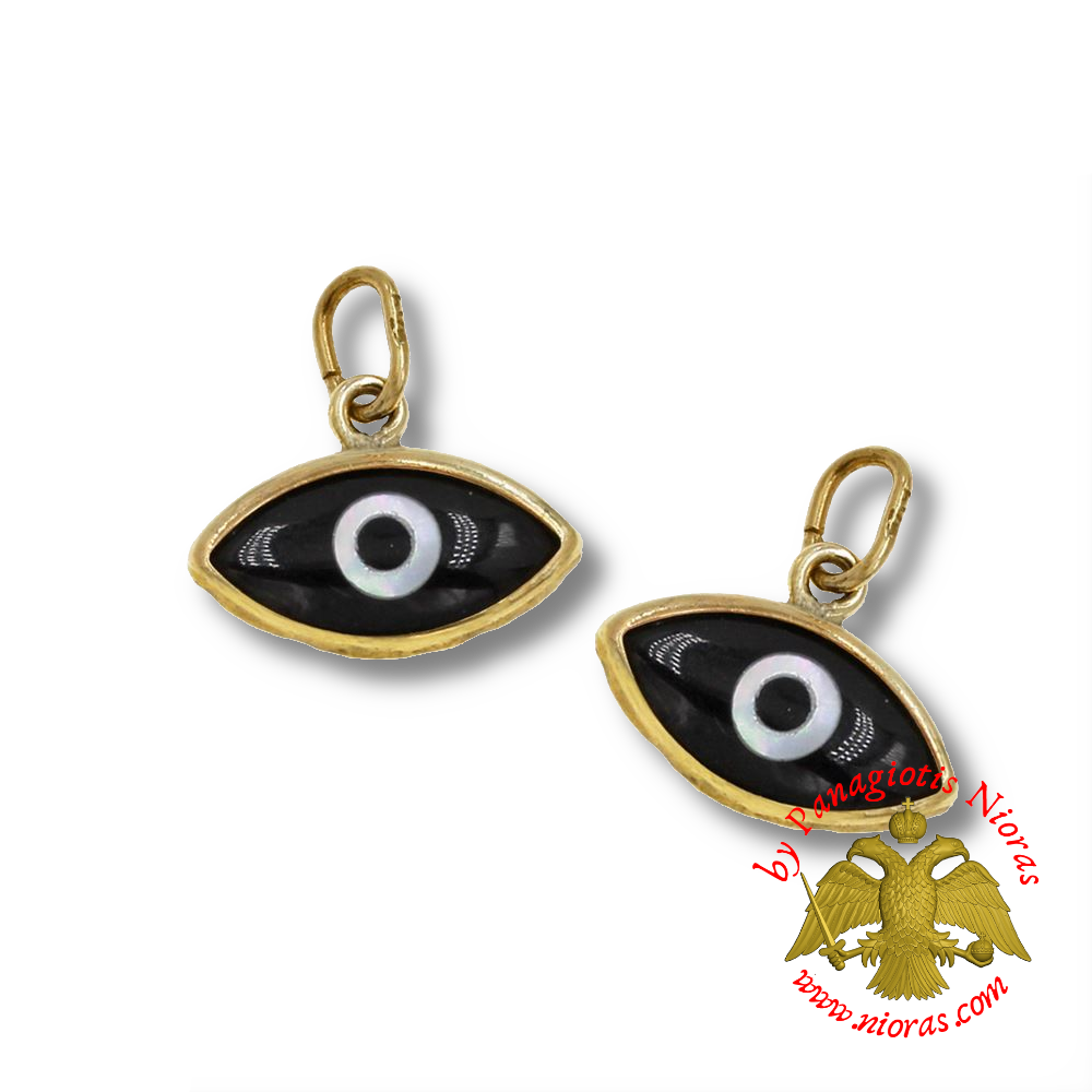 Gold Pendant Evil Eye with Onyx 5x10mm K14
