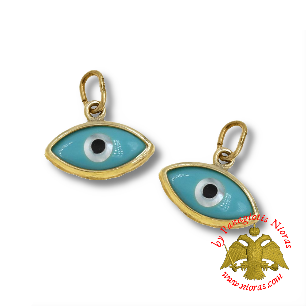 Gold Pendant Evil Eye with Sky Blue Pasta 5x10mm K14