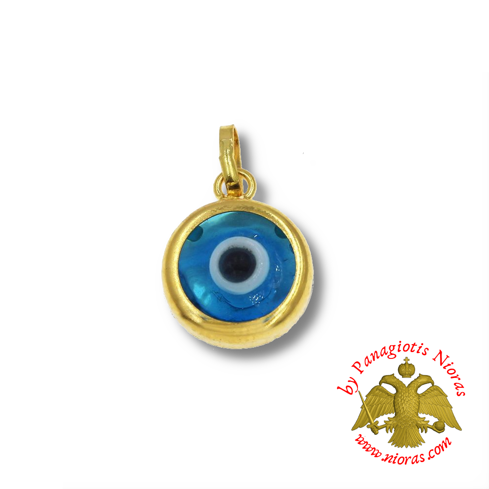 Gold Pendant with Glass Evil Eye in Cup 5mm K14