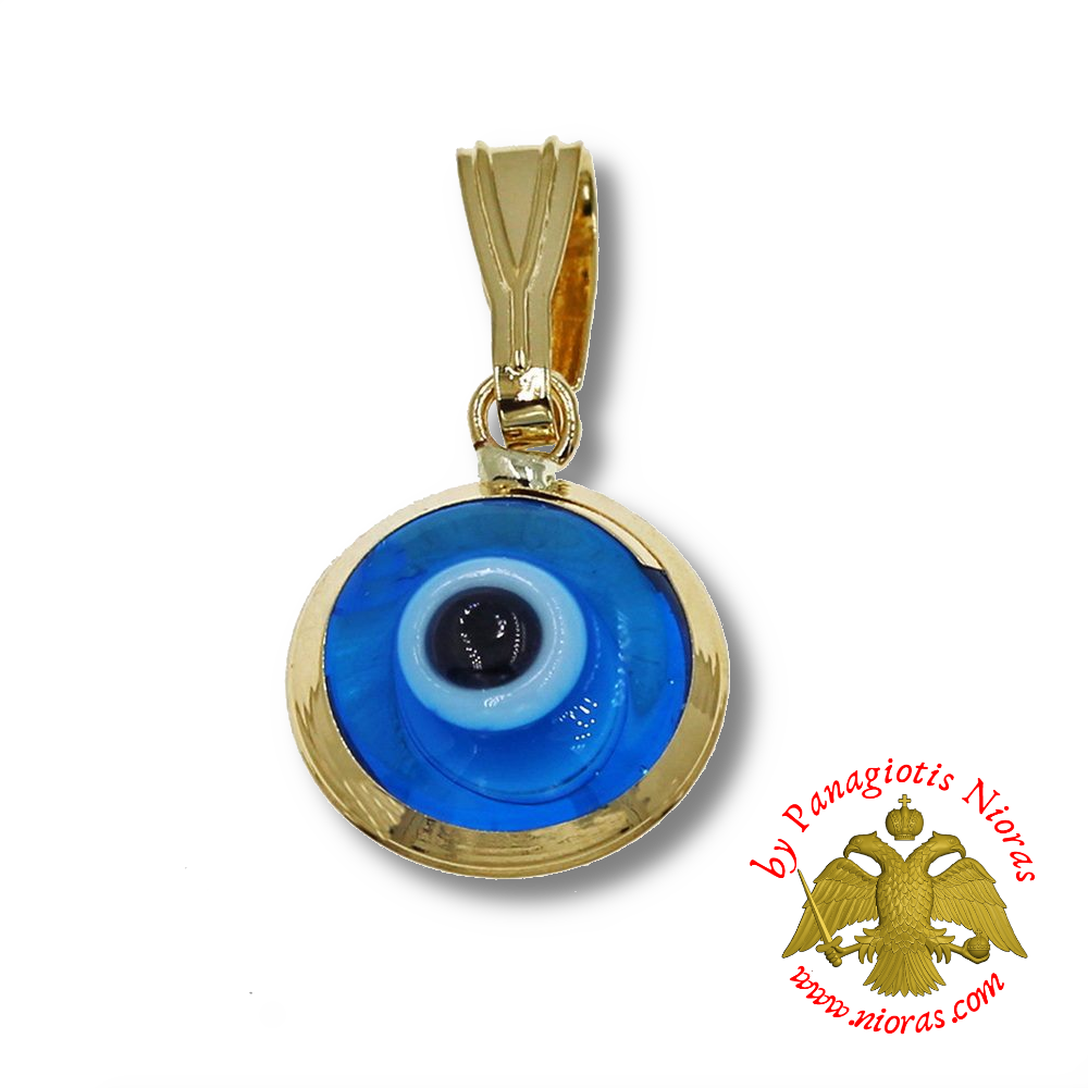 Gold Pendant with Glass Evil Eye Double Sided 11mm K14
