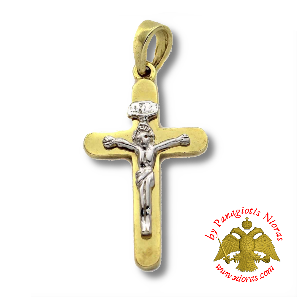 Gold Cross Pendant Jesus Christ 22mm K14