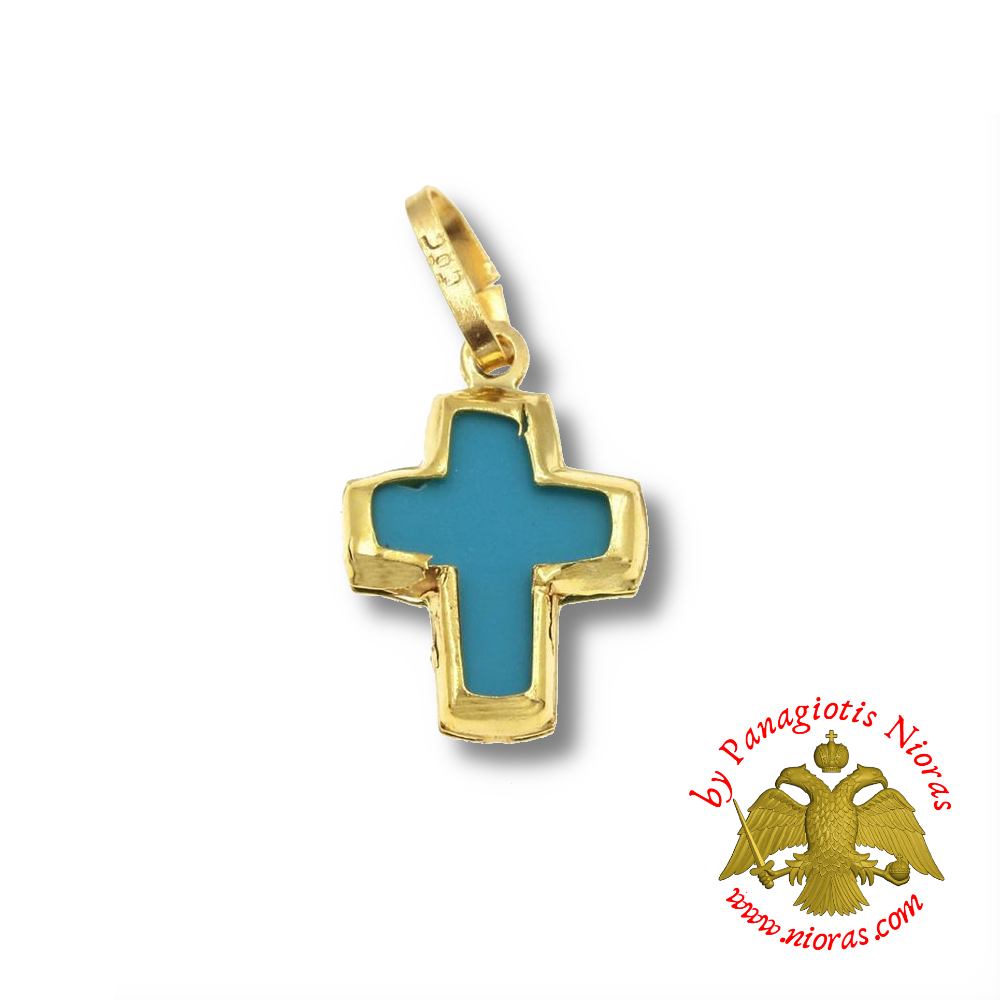 Gold Pendant Cross with Turquoise Pasta Stone 7x9mm K14