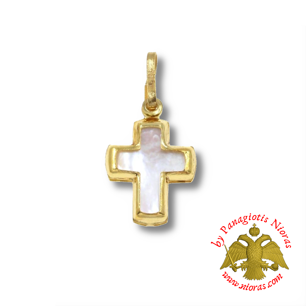 Gold Pendant Cross with Mop-Shell Stone 7x9mm K14