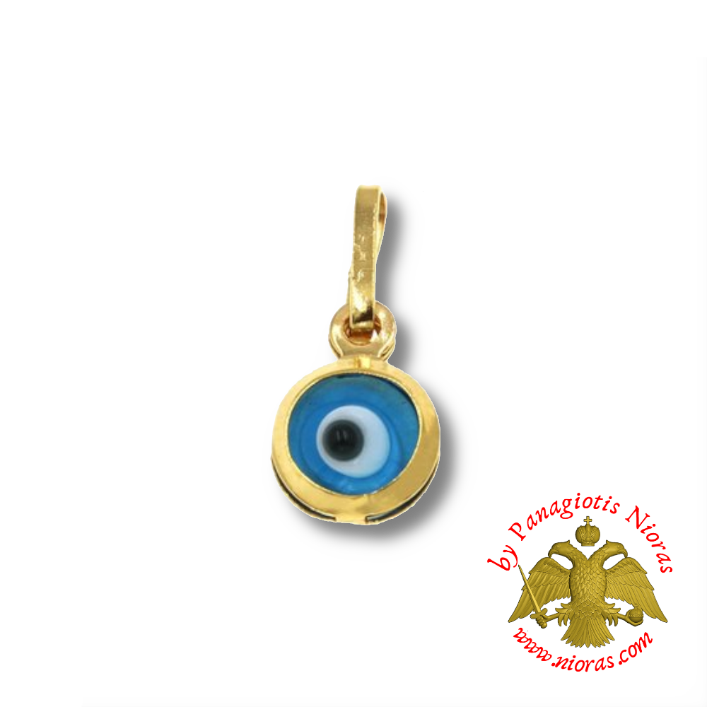 Gold Pendant with Glass Evil Eye Double Sided 5mm K14