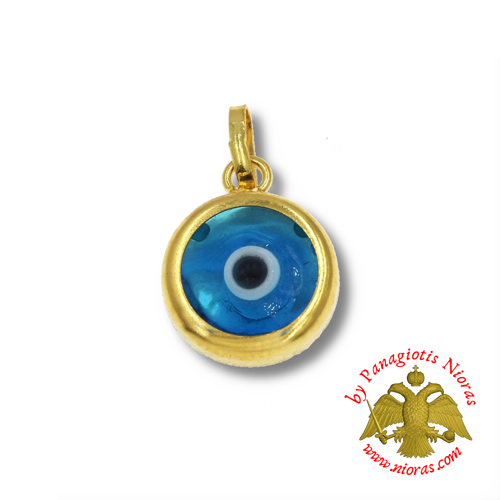 Gold Pendant with Glass Evil Eye Double Sided 6mm K14