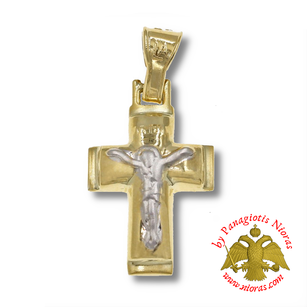 Gold Matte Pendant Cross Jesus Christ 20x13mm K14